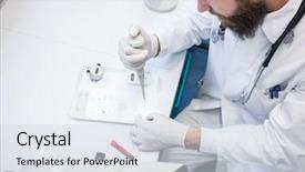  Presentation with lab test - PPT theme with performing medical test in glass background and a  colored foreground