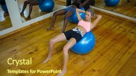  Presentation with women - Theme having performing pilate on exercise ball background and a  colored foreground