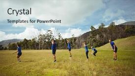  Presentation with elderly people and exercise - Theme featuring performing stretching exercise in bootcamp background and a  colored foreground