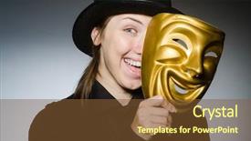  Presentation with theatre mask - Beautiful slide deck featuring performing theatre - woman with mask in funny backdrop and a tawny brown colored foreground