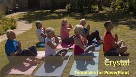  Presentation with training - Slide deck with performing yoga on yoga mat background and a tawny brown colored foreground