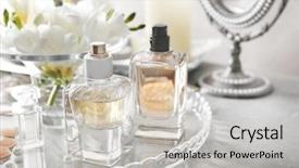  Presentation with perfume - Slides with perfume bottles on grey table background and a light gray colored foreground