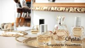  Presentation with perfume - PPT theme enhanced with perfume bottles on table background and a coral colored foreground