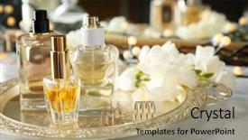  Presentation with perfume - Beautiful theme featuring perfume bottles on white table backdrop and a coral colored foreground