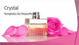  Presentation with pink perfume - Beautiful presentation featuring perfume in a beautiful bottle petals and pink rose isolated on white backdrop and a white colored foreground