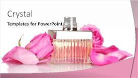  Presentation with pink perfume - PPT theme with perfume in a beautiful bottle petals and pink roses isolated on white background and a white colored foreground