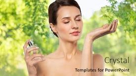  Presentation with green beauty - Amazing PPT theme having perfumery-beauty-and-luxury-concept backdrop and a coral colored foreground