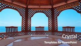  Presentation with calm sea - Beautiful slide set featuring pergola - calm pavilion near sea backdrop and a  colored foreground