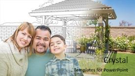  Presentation with family photo - Cool new PPT theme with pergola - mixed race family in front backdrop and a yellow colored foreground