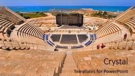  Presentation with amphitheater - Beautiful presentation design featuring period of the roman invasion backdrop and a coral colored foreground
