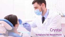  Presentation with periodontal - Audience pleasing slide deck consisting of periodontal - dentist examining patient's teeth backdrop and a sky blue colored foreground