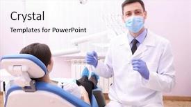  Presentation with dentist - Colorful slide set enhanced with periodontal - dentist examining patient's teeth backdrop and a pink colored foreground