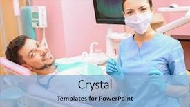  Presentation with periodontal - Beautiful PPT theme featuring periodontal - dentist examining patient's teeth backdrop and a light blue colored foreground