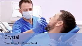  Presentation with periodontal - Theme consisting of periodontal - dentist examining patient's teeth background and a light blue colored foreground