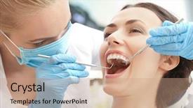  Presentation with periodontal - Cool new PPT theme with periodontal - dentist examining patient's teeth backdrop and a coral colored foreground