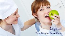  Presentation with green apple - Colorful theme enhanced with periodontal - portrait of pretty woman eating backdrop and a sky blue colored foreground