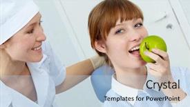  Presentation with for green - Audience pleasing presentation consisting of periodontal disease - portrait of pretty woman eating backdrop and a light blue colored foreground