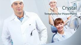  Presentation with dental radiology dentist and assistant - PPT theme enhanced with periodontal disease - portrait of pretty woman background and a sky blue colored foreground