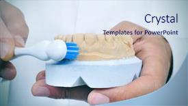  Presentation with dentist - PPT theme featuring periodontal disease - young dentist man shows how background and a sky blue colored foreground