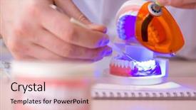  Presentation with implant - Amazing slide set having periodontits - dentist working teeth implant backdrop and a  colored foreground