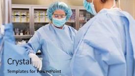  Presentation with operating room - Cool new slide set with perioperative nursing - multiethnic surgeons operating on patient backdrop and a light blue colored foreground