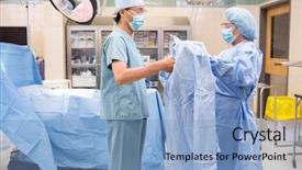  Presentation with surgical nurse - Audience pleasing PPT theme consisting of perioperative nursing - scrub nurse assisting surgeon backdrop and a light blue colored foreground