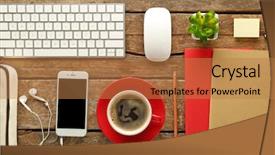  Presentation with map mobile device - Presentation theme having workplace with mobile phone peripheral background and a coral colored foreground