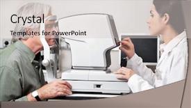  Presentation with optometrist - Audience pleasing presentation theme consisting of peripheral - young optometrist performing visual field backdrop and a light gray colored foreground