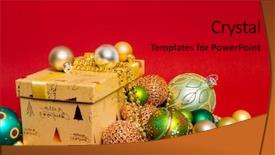  Presentation with christmas red - Beautiful PPT theme featuring perl - christmas decoration gift box backdrop and a black colored foreground