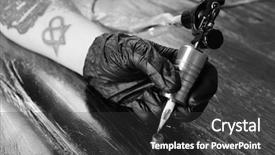 Presentation with tattoo - PPT layouts consisting of permanant motor - tattoo artist at work close background and a dark gray colored foreground
