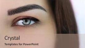  Presentation with salon - Beautiful presentation theme featuring permanent - young beautiful woman in cosmetology backdrop and a coral colored foreground