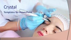  Presentation with beauty salon design - Slide deck featuring permanent make-up tattoo background and a sky blue colored foreground