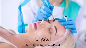  Presentation with beauty makeup - Slides with permanent makeup for eyebrows closeup background and a coral colored foreground