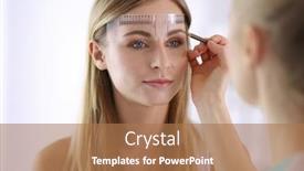  Presentation with beauty salon - Amazing slide deck having permanent-makeup-for-eyebrows-closeup backdrop and a coral colored foreground