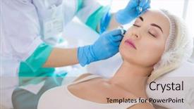  Presentation with beauty makeup - PPT theme with permanent makeup for eyebrows closeup background and a coral colored foreground