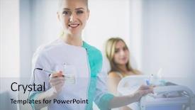  Presentation with makeup brushes and make up - Beautiful presentation design featuring permanent makeup for eyebrows closeup backdrop and a light blue colored foreground