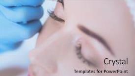  Presentation with beauty makeup - PPT theme featuring permanent makeup for eyebrows closeup background and a soft green colored foreground