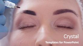  Presentation with beauty makeup - PPT layouts featuring permanent makeup for eyebrows closeup background and a coral colored foreground
