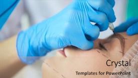  Presentation with brow - Slide deck with permanent makeup for eyebrows closeup background and a  colored foreground