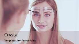  Presentation with makeup brushes and make up - PPT layouts featuring permanent makeup for eyebrows closeup background and a  colored foreground