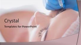  Presentation with makeup brushes and make up - Slide set featuring permanent makeup for eyebrows closeup background and a  colored foreground