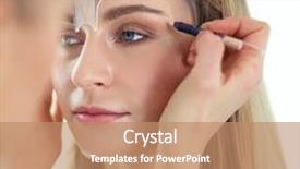  Presentation with makeup brushes and make up - Audience pleasing PPT theme consisting of permanent makeup for eyebrows closeup backdrop and a coral colored foreground