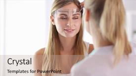  Presentation with makeup brushes and make up - Colorful presentation design enhanced with permanent makeup for eyebrows closeup backdrop and a coral colored foreground