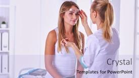  Presentation with beauty makeup - Presentation design enhanced with permanent-makeup-for-eyebrows-closeup background and a light blue colored foreground