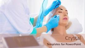  Presentation with beauty-makeup - Presentation theme with permanent-makeup-for-eyebrows-closeup background and a coral colored foreground