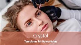  Presentation with girl model - Cool new PPT theme with permanent-makeup-master-finishing-beautiful backdrop and a coral colored foreground