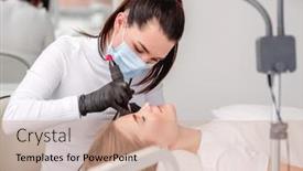  Presentation with time machine - Slide set enhanced with permanent-makeup-master-in-medicine background and a coral colored foreground