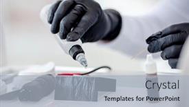  Presentation with tattoo - PPT theme consisting of permanent-makeup-master-preparing-materials background and a light blue colored foreground