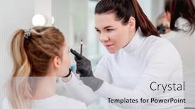  Presentation with beauty makeup - Amazing slide deck having permanent-tattoo-makeup-master-girl backdrop and a light gray colored foreground