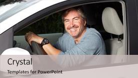  Presentation with driving - Presentation theme enhanced with permits licenses - man driving car background and a  colored foreground